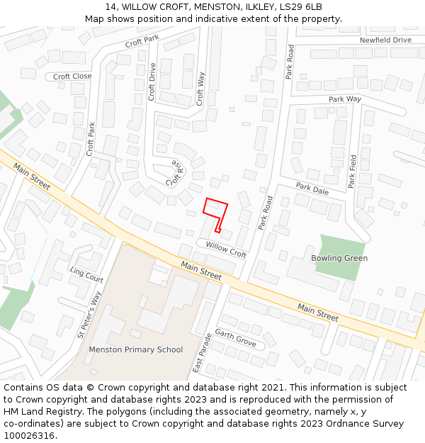 14, WILLOW CROFT, MENSTON, ILKLEY, LS29 6LB: Location map and indicative extent of plot