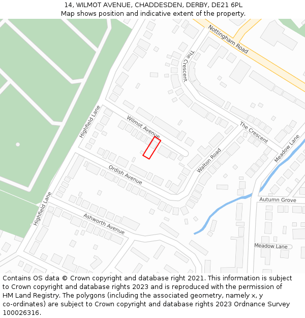 14, WILMOT AVENUE, CHADDESDEN, DERBY, DE21 6PL: Location map and indicative extent of plot
