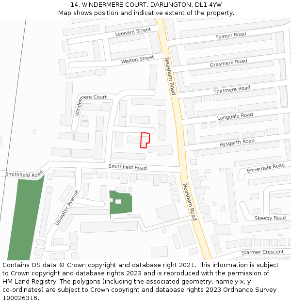 14, WINDERMERE COURT, DARLINGTON, DL1 4YW: Location map and indicative extent of plot