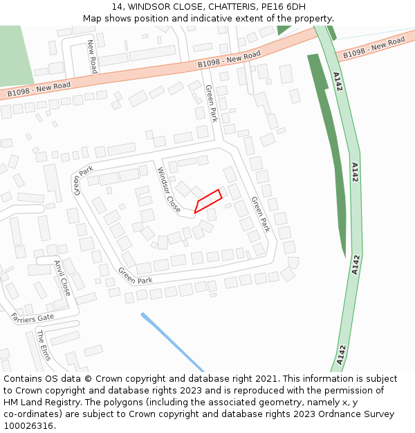 14, WINDSOR CLOSE, CHATTERIS, PE16 6DH: Location map and indicative extent of plot