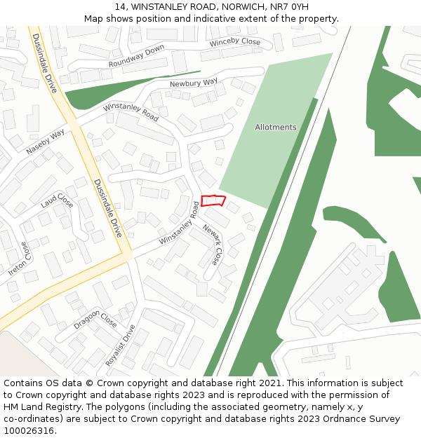 14, WINSTANLEY ROAD, NORWICH, NR7 0YH: Location map and indicative extent of plot