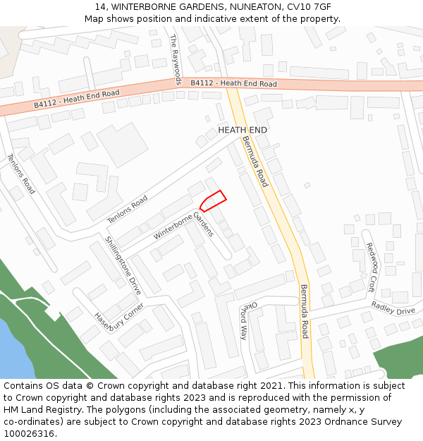 14, WINTERBORNE GARDENS, NUNEATON, CV10 7GF: Location map and indicative extent of plot