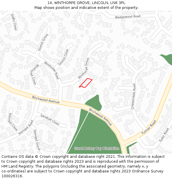 14, WINTHORPE GROVE, LINCOLN, LN6 3PL: Location map and indicative extent of plot