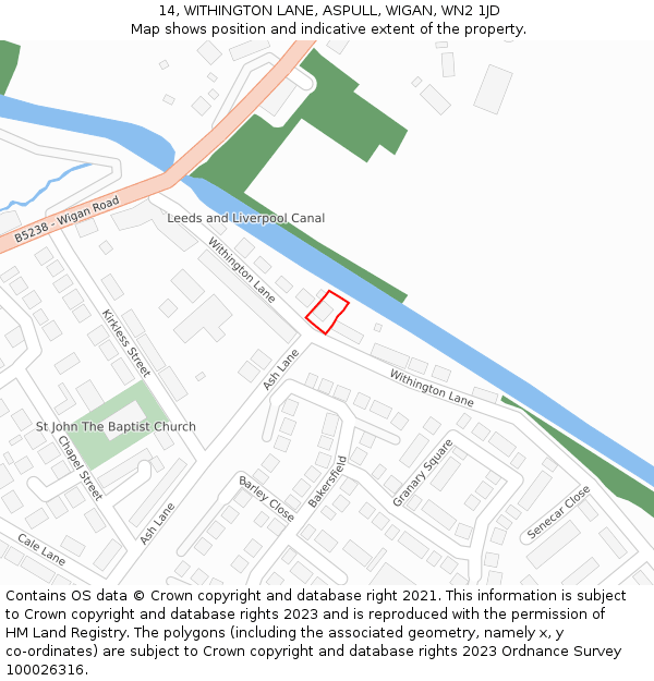 14, WITHINGTON LANE, ASPULL, WIGAN, WN2 1JD: Location map and indicative extent of plot