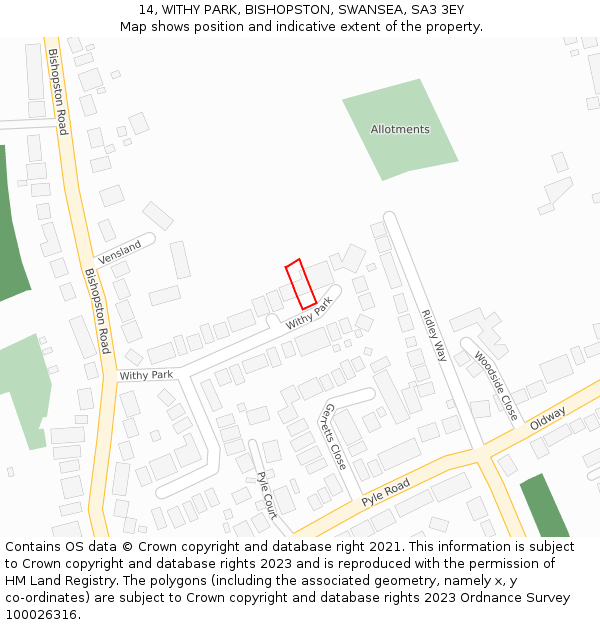 14, WITHY PARK, BISHOPSTON, SWANSEA, SA3 3EY: Location map and indicative extent of plot