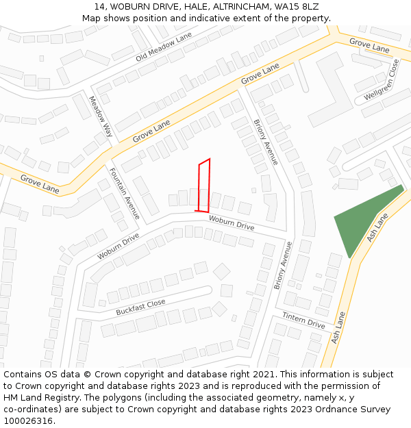 14, WOBURN DRIVE, HALE, ALTRINCHAM, WA15 8LZ: Location map and indicative extent of plot