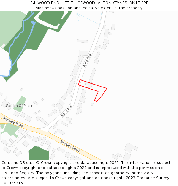 14, WOOD END, LITTLE HORWOOD, MILTON KEYNES, MK17 0PE: Location map and indicative extent of plot