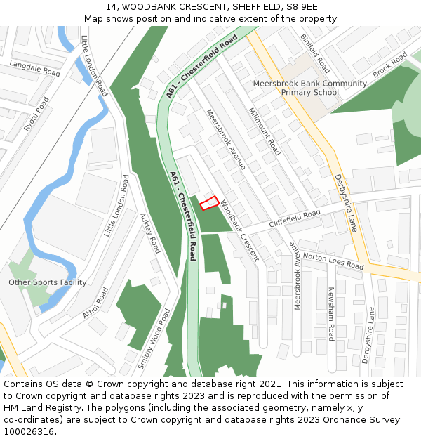 14, WOODBANK CRESCENT, SHEFFIELD, S8 9EE: Location map and indicative extent of plot