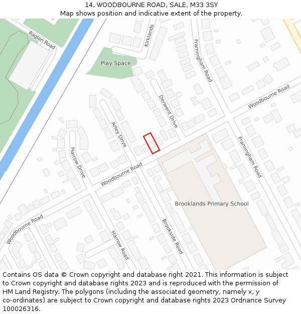 14, WOODBOURNE ROAD, SALE, M33 3SY: Location map and indicative extent of plot