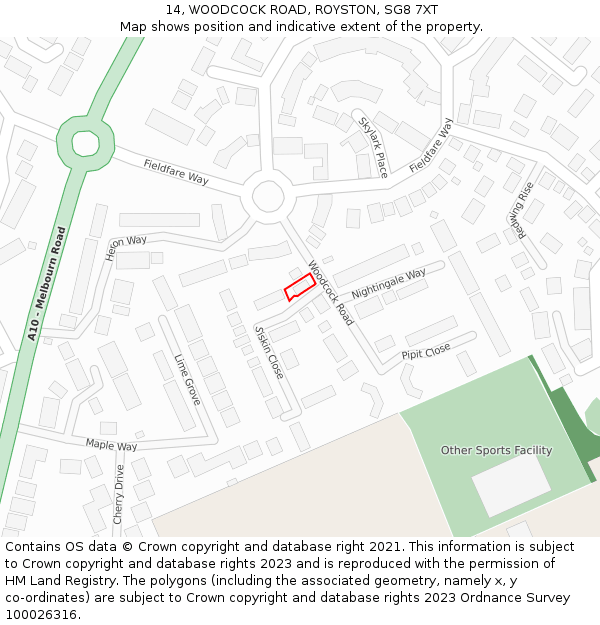 14, WOODCOCK ROAD, ROYSTON, SG8 7XT: Location map and indicative extent of plot