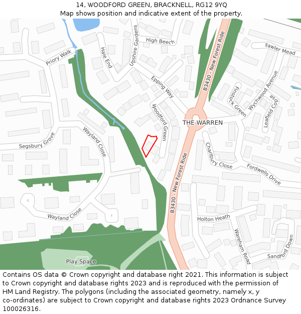 14, WOODFORD GREEN, BRACKNELL, RG12 9YQ: Location map and indicative extent of plot