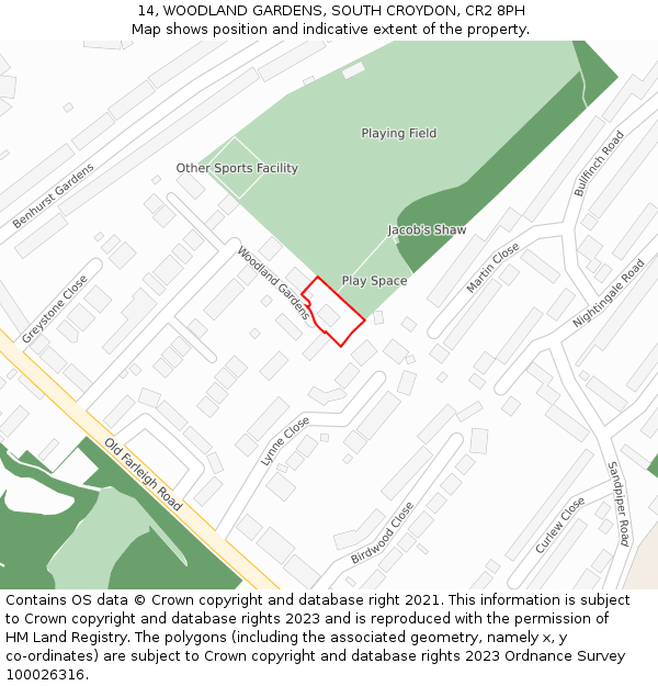 14, WOODLAND GARDENS, SOUTH CROYDON, CR2 8PH: Location map and indicative extent of plot