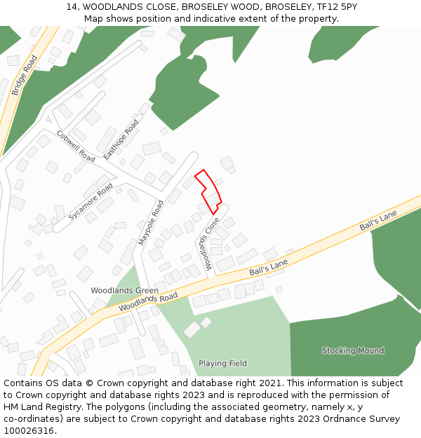 14, WOODLANDS CLOSE, BROSELEY WOOD, BROSELEY, TF12 5PY: Location map and indicative extent of plot