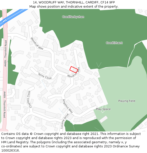 14, WOODRUFF WAY, THORNHILL, CARDIFF, CF14 9FP: Location map and indicative extent of plot