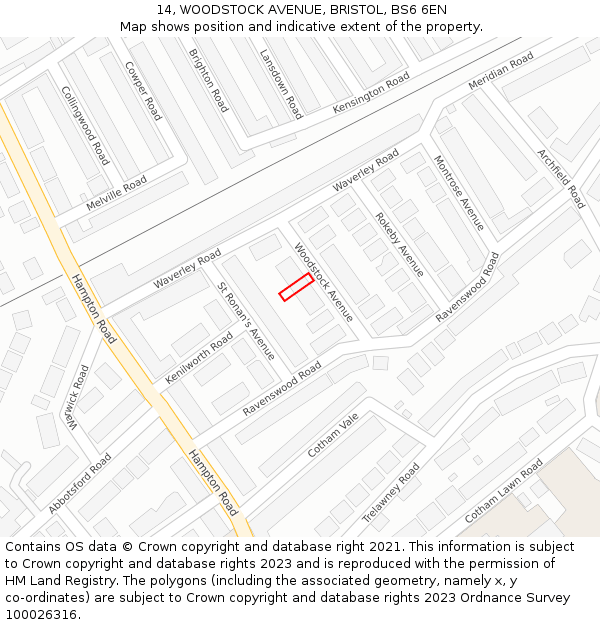 14, WOODSTOCK AVENUE, BRISTOL, BS6 6EN: Location map and indicative extent of plot