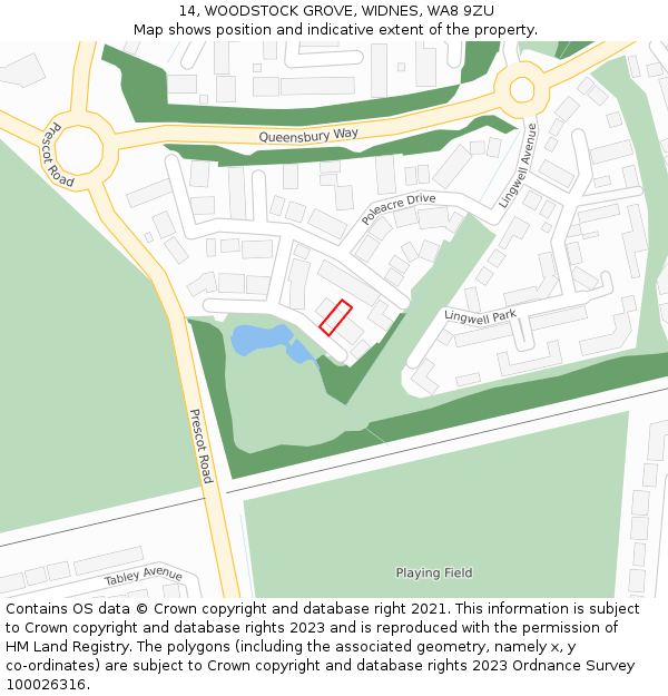 14, WOODSTOCK GROVE, WIDNES, WA8 9ZU: Location map and indicative extent of plot