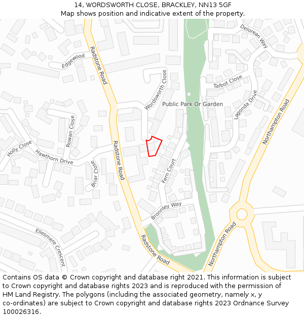 14, WORDSWORTH CLOSE, BRACKLEY, NN13 5GF: Location map and indicative extent of plot