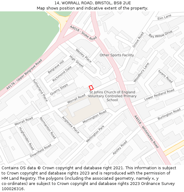 14, WORRALL ROAD, BRISTOL, BS8 2UE: Location map and indicative extent of plot
