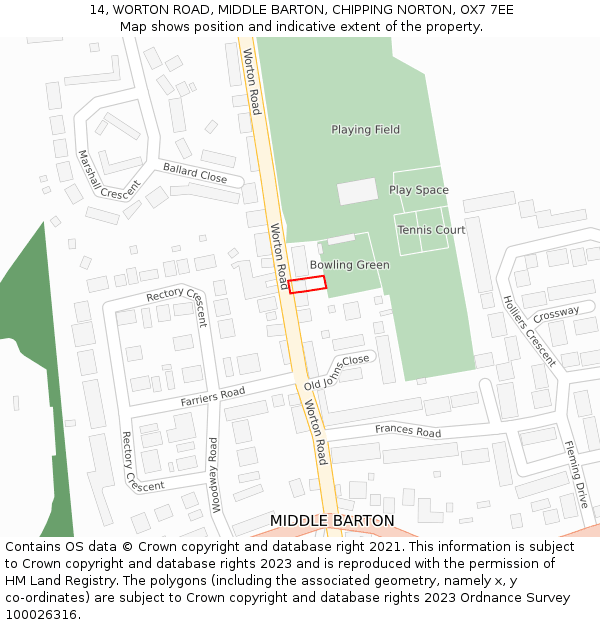 14, WORTON ROAD, MIDDLE BARTON, CHIPPING NORTON, OX7 7EE: Location map and indicative extent of plot