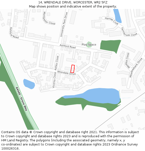 14, WRENDALE DRIVE, WORCESTER, WR2 5FZ: Location map and indicative extent of plot