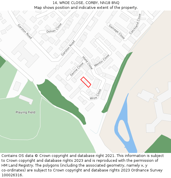 14, WROE CLOSE, CORBY, NN18 8NQ: Location map and indicative extent of plot