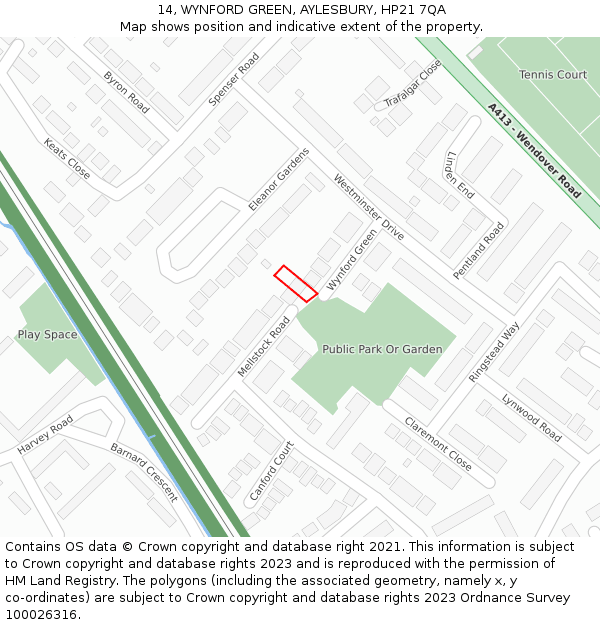 14, WYNFORD GREEN, AYLESBURY, HP21 7QA: Location map and indicative extent of plot