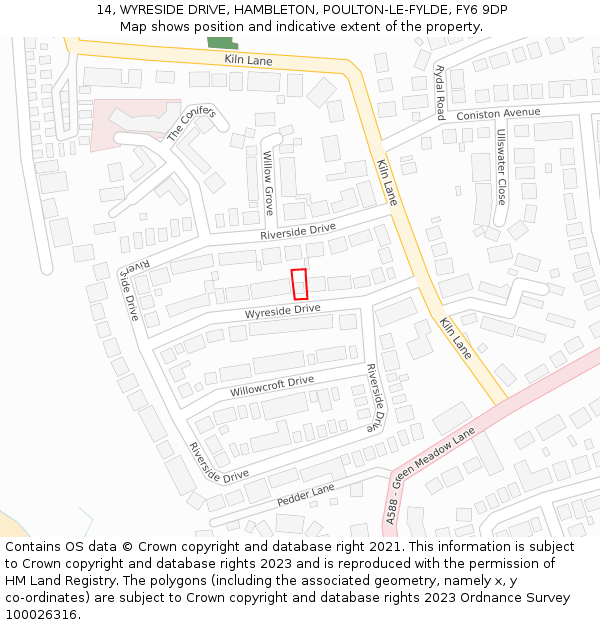 14, WYRESIDE DRIVE, HAMBLETON, POULTON-LE-FYLDE, FY6 9DP: Location map and indicative extent of plot