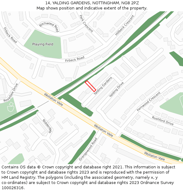 14, YALDING GARDENS, NOTTINGHAM, NG8 2PZ: Location map and indicative extent of plot