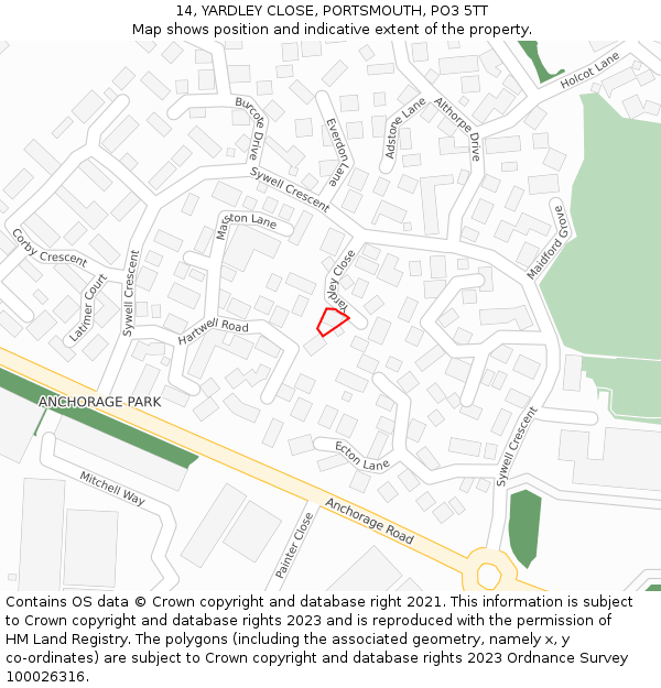 14, YARDLEY CLOSE, PORTSMOUTH, PO3 5TT: Location map and indicative extent of plot