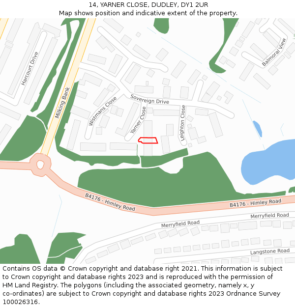 14, YARNER CLOSE, DUDLEY, DY1 2UR: Location map and indicative extent of plot