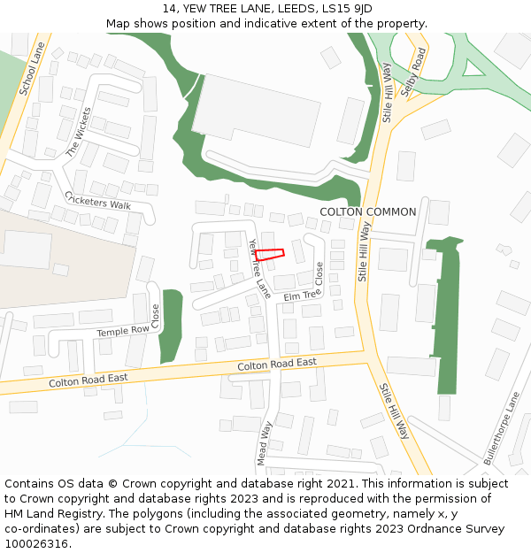 14, YEW TREE LANE, LEEDS, LS15 9JD: Location map and indicative extent of plot
