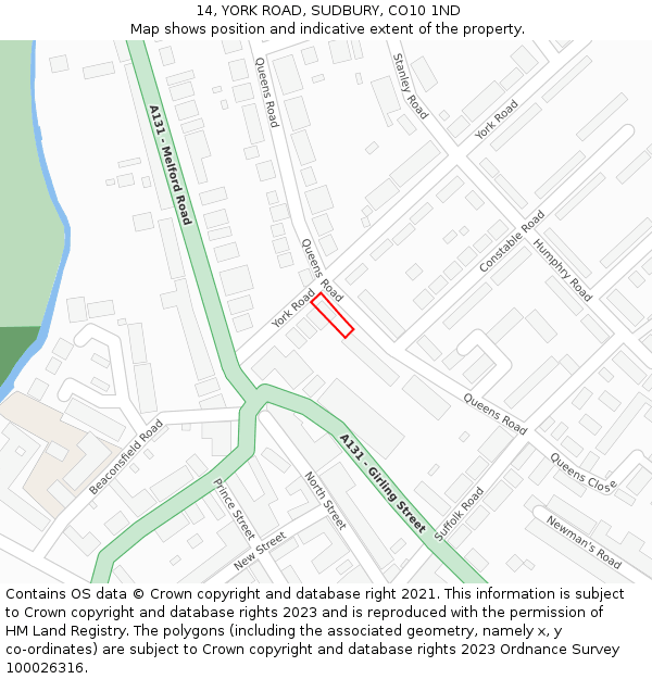 14, YORK ROAD, SUDBURY, CO10 1ND: Location map and indicative extent of plot