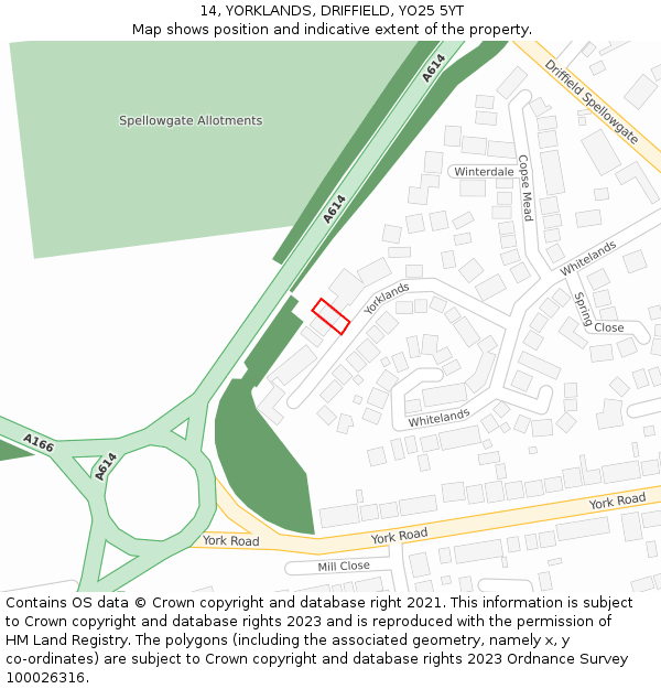 14, YORKLANDS, DRIFFIELD, YO25 5YT: Location map and indicative extent of plot