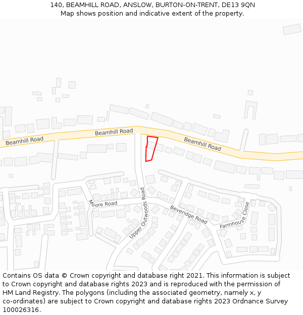 140, BEAMHILL ROAD, ANSLOW, BURTON-ON-TRENT, DE13 9QN: Location map and indicative extent of plot