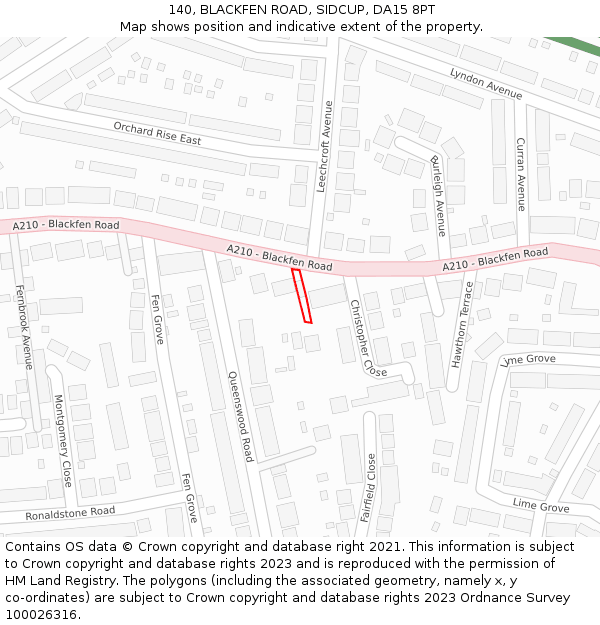 140, BLACKFEN ROAD, SIDCUP, DA15 8PT: Location map and indicative extent of plot