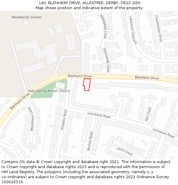 140, BLENHEIM DRIVE, ALLESTREE, DERBY, DE22 2GN: Location map and indicative extent of plot