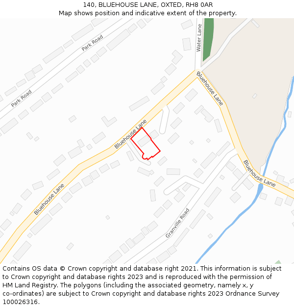 140, BLUEHOUSE LANE, OXTED, RH8 0AR: Location map and indicative extent of plot
