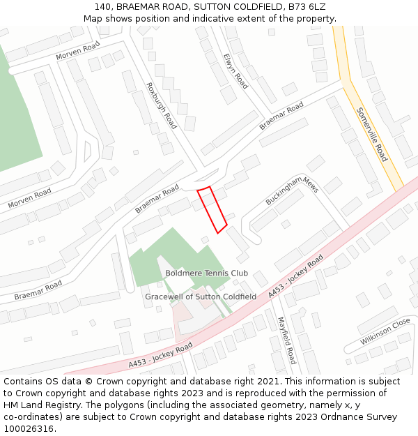 140, BRAEMAR ROAD, SUTTON COLDFIELD, B73 6LZ: Location map and indicative extent of plot