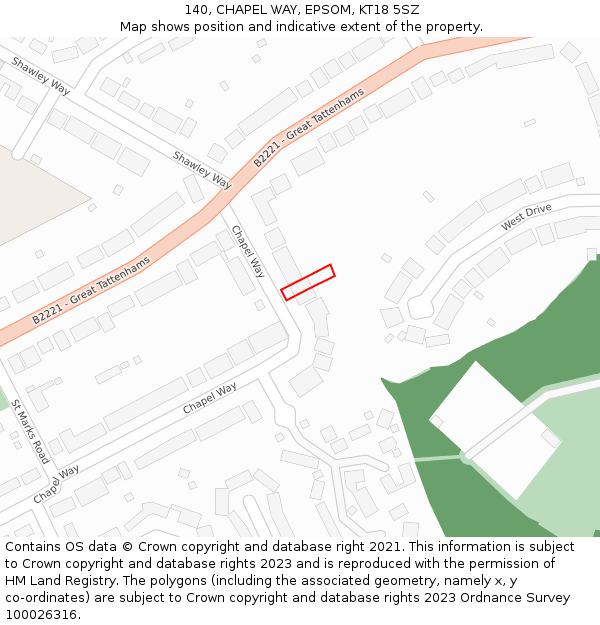 140, CHAPEL WAY, EPSOM, KT18 5SZ: Location map and indicative extent of plot
