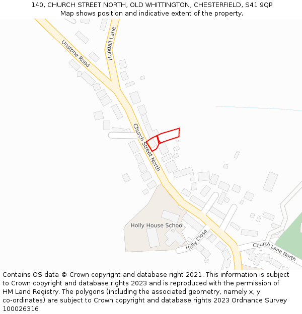 140, CHURCH STREET NORTH, OLD WHITTINGTON, CHESTERFIELD, S41 9QP: Location map and indicative extent of plot