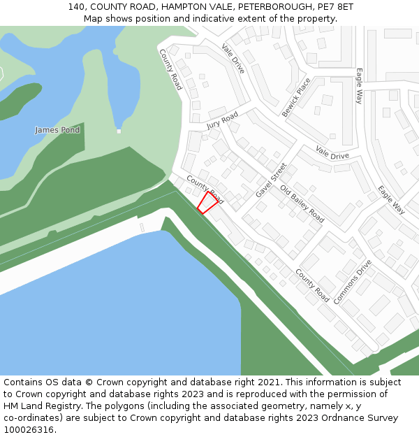 140, COUNTY ROAD, HAMPTON VALE, PETERBOROUGH, PE7 8ET: Location map and indicative extent of plot
