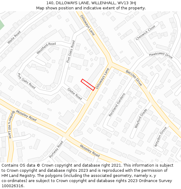 140, DILLOWAYS LANE, WILLENHALL, WV13 3HJ: Location map and indicative extent of plot