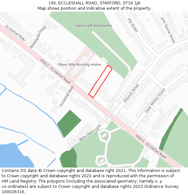 140, ECCLESHALL ROAD, STAFFORD, ST16 1JA: Location map and indicative extent of plot
