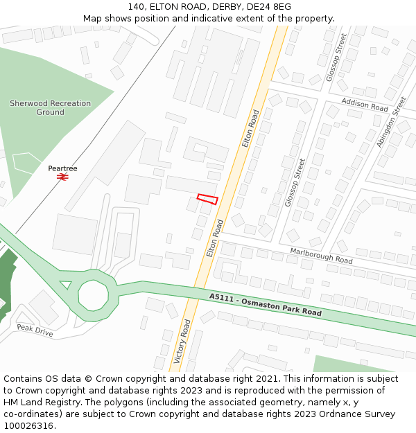 140, ELTON ROAD, DERBY, DE24 8EG: Location map and indicative extent of plot