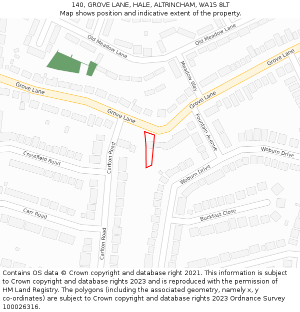 140, GROVE LANE, HALE, ALTRINCHAM, WA15 8LT: Location map and indicative extent of plot