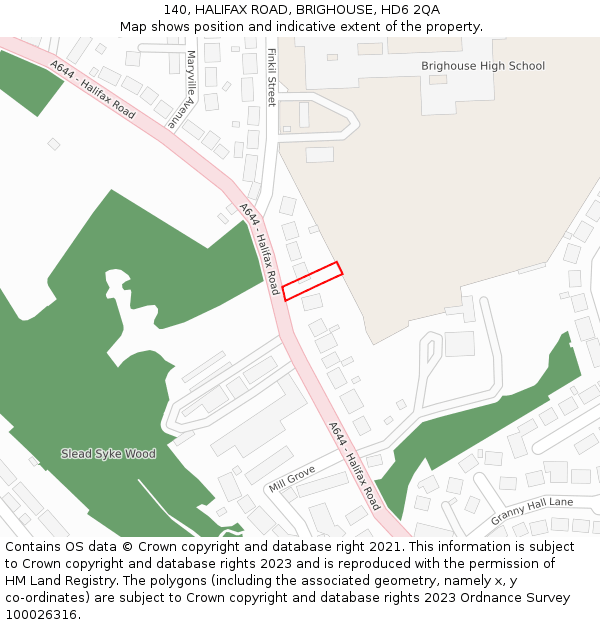 140, HALIFAX ROAD, BRIGHOUSE, HD6 2QA: Location map and indicative extent of plot