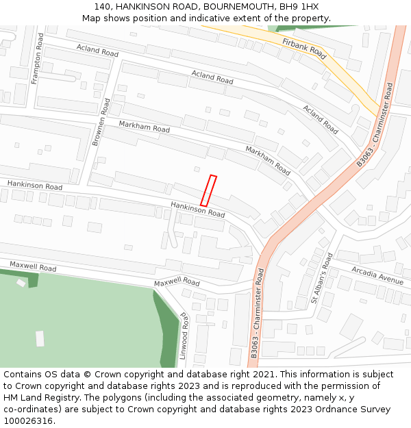 140, HANKINSON ROAD, BOURNEMOUTH, BH9 1HX: Location map and indicative extent of plot