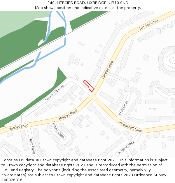 140, HERCIES ROAD, UXBRIDGE, UB10 9ND: Location map and indicative extent of plot