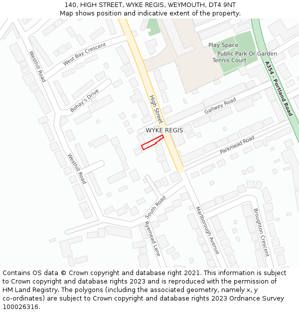 140, HIGH STREET, WYKE REGIS, WEYMOUTH, DT4 9NT: Location map and indicative extent of plot