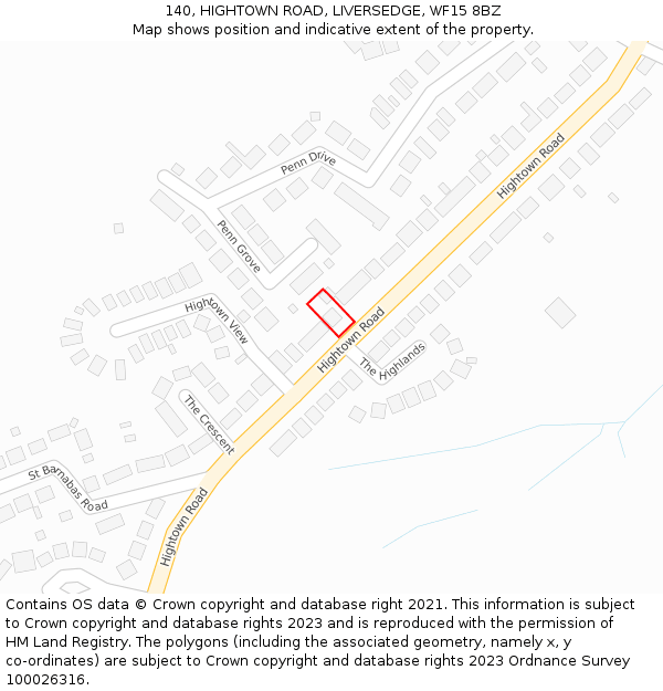 140, HIGHTOWN ROAD, LIVERSEDGE, WF15 8BZ: Location map and indicative extent of plot